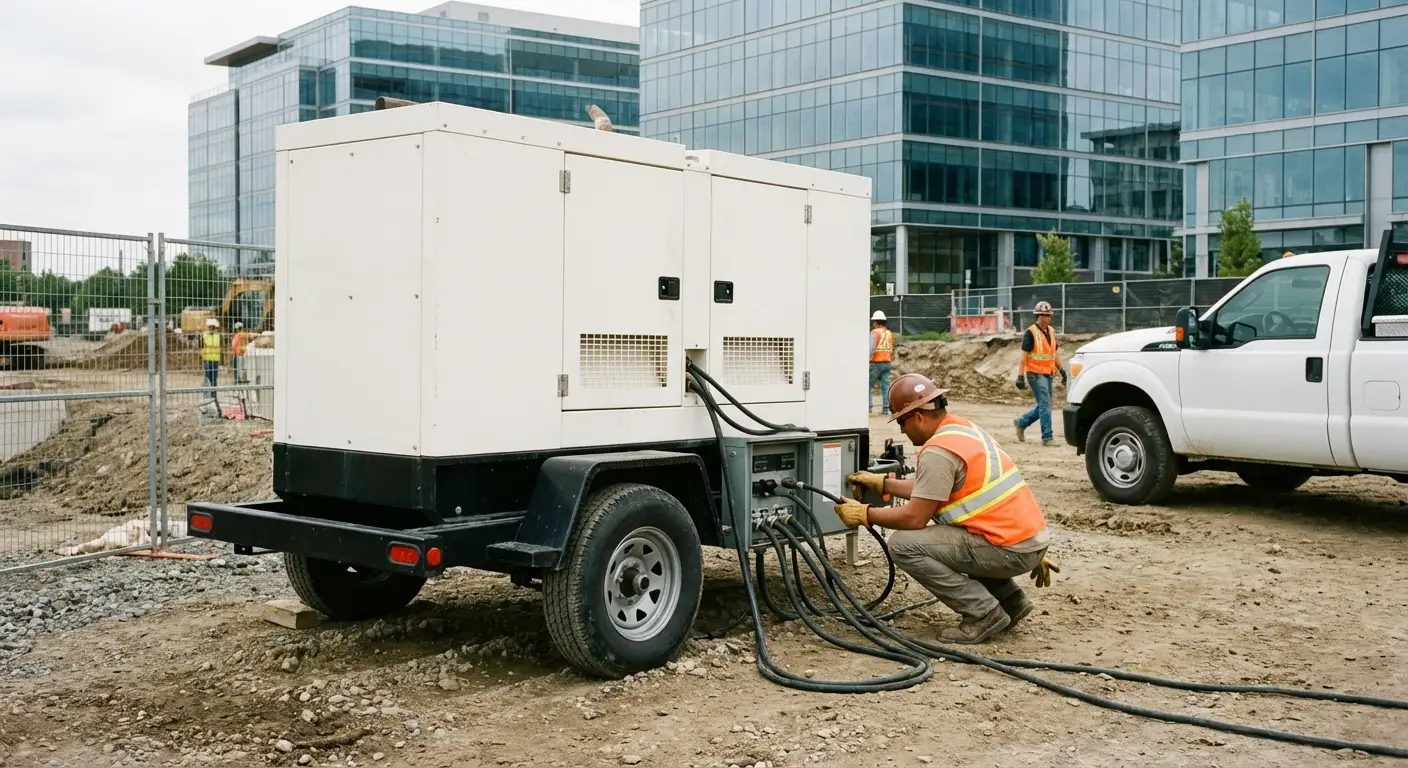 Commercial generator rental equipment at a construction site in Novi