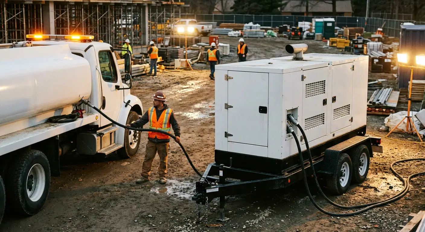 Mobile diesel fueling truck servicing a commercial generator in Novi, MI